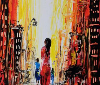 In town. Acrylic on canvas. Size 30x20 inches. Price € 4500