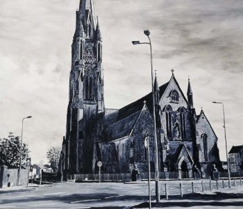 St. Johns Cathedral Limerick City. Acrylic on canvas. Size 30x20 inches. Price € 5000