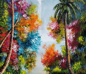 Tropical waterfall. Acrylic on canvas. Size 30x20 inches. Price € 3500
